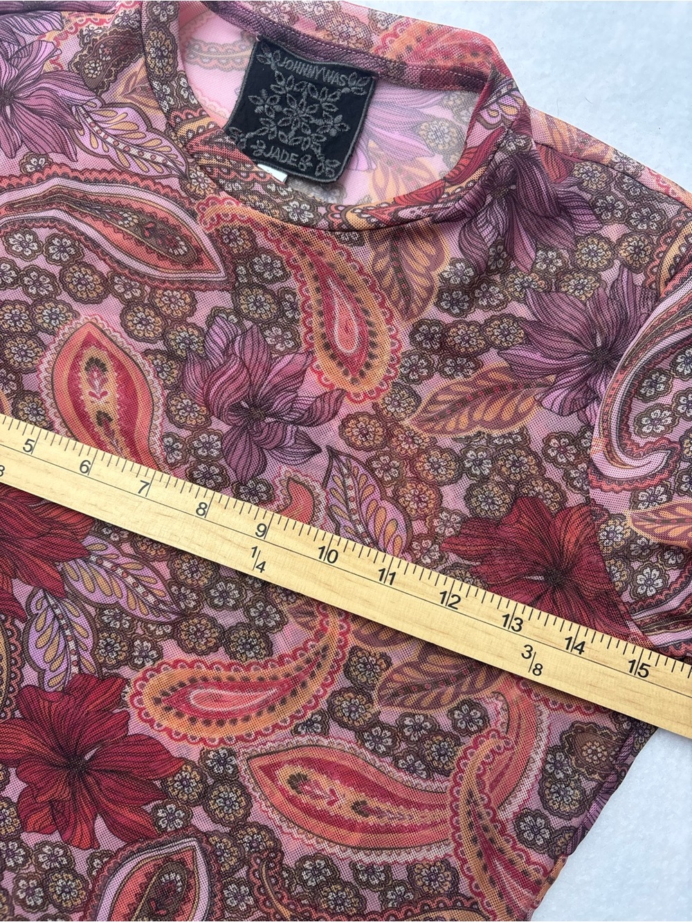 Johnny Was Pink Paisley & Floral Short-Sleeve Tee- Rika Mesh Top - Picture 4 of 8